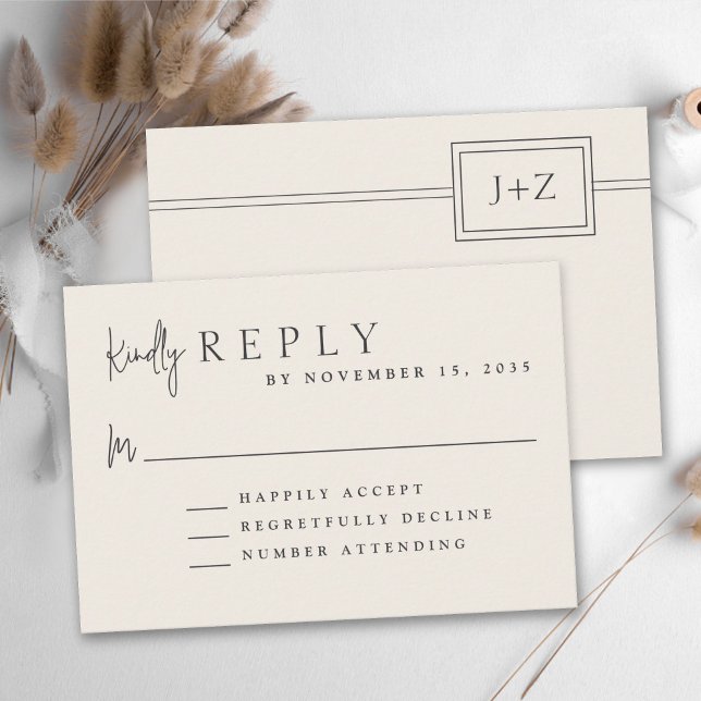 Modern Ivory Minimalist Monogram Wedding RSVP (Creator Uploaded)