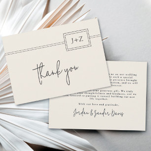 Modern Ivory Minimalist Monogram Wedding Thank You Card