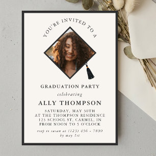 Modern Ivory Photo Frame Graduation Party Invitation