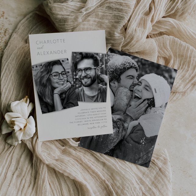 Modern Ivory Photo Wedding Invitation (Creator Uploaded)