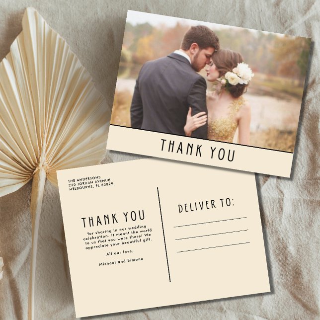 Modern Ivory Photo Wedding Thank You Postcard (Creator Uploaded)