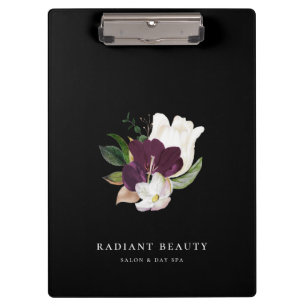 Modern Ivory Plum Floral Bouquet Black Clipboard