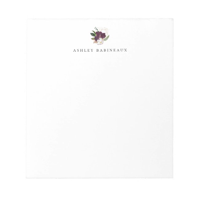 Modern Ivory Plum Floral Bouquet Notepad (Front)