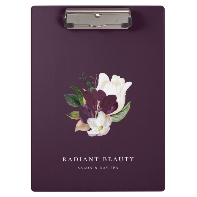 Modern Ivory Plum Floral Bouquet Purple Clipboard (Front)