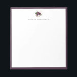Modern Ivory Plum Floral Bouquet Purple Frame Notepad<br><div class="desc">Modern and elegant ivory white and plum purple floral bouquet logo style design with purple border,  personalized with name,  notepad.  Text font style and color can be customized.</div>
