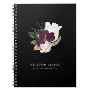 Modern Ivory Purple Floral Bouquet Black Notebook