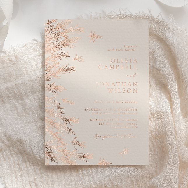 Modern Ivory Rose Gold Boho Leaves Wedding (Creator Uploaded)