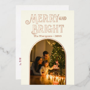 Modern Ivory & Rose Gold Christmas Photo Foil Holiday Card