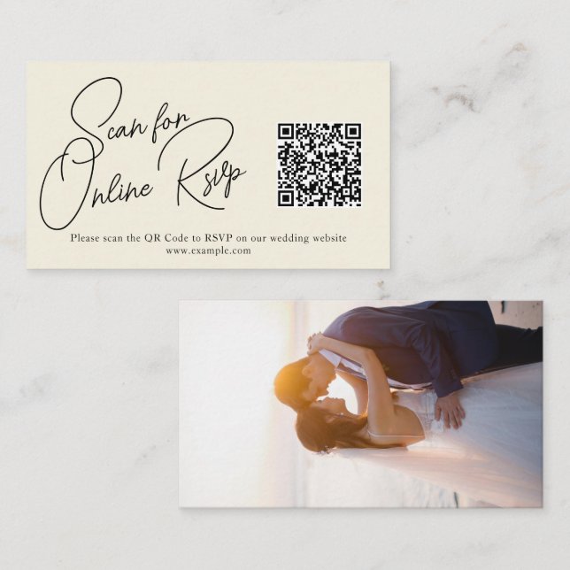 Modern Ivory RSVP card featuring photo and QR code (Front/Back)