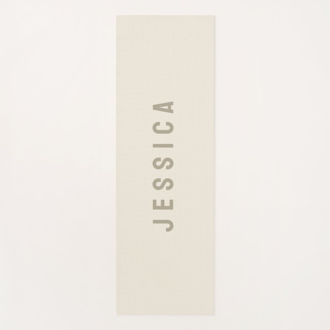 Modern Ivory Simple Minimalist Name Yoga Mat (Front)