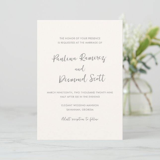 Modern Ivory Simple Wedding Invitation (Standing Front)