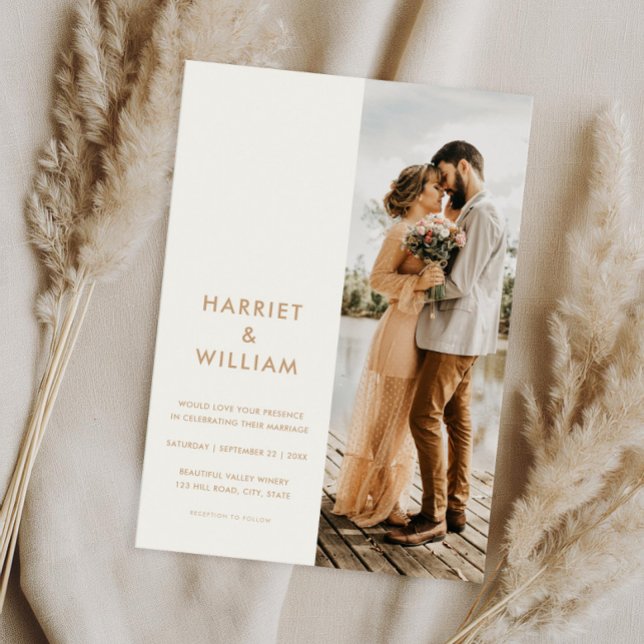 Modern Ivory Tan Minimalist Wedding Invitation (Creator Uploaded)