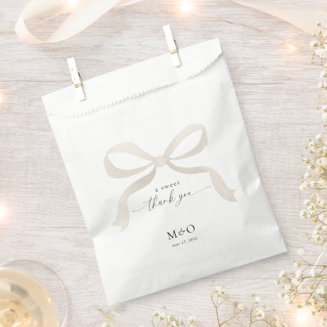 Modern Ivory White Bow A sweet Thank You Wedding Favour Bags (Clipped)