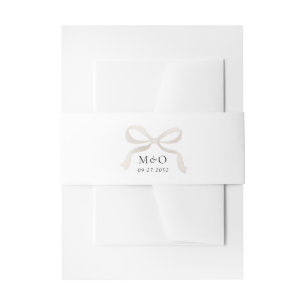 Modern Ivory White Bow Watercolor Monogram Wedding Invitation Belly Band