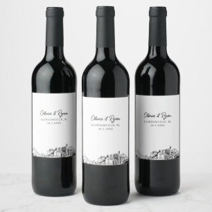 Modern Jacksonville Sketch Wedding Custom Wine Label