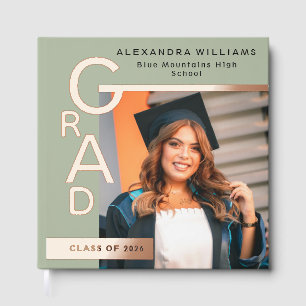 Modern Jade Graduation Photo Rose Gold Guest Book