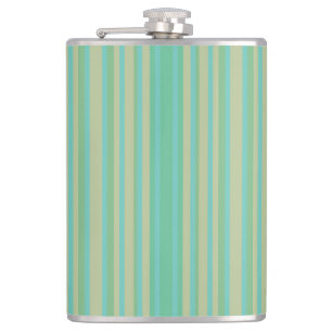 Modern Jade Green Striped Vinyl Wrapped Flask, 8oz Hip Flask