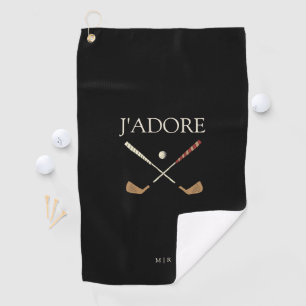 Modern J'adore I Love Golf Black Golf Towel