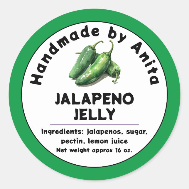 Modern Jalapeno Jam  or Jelly Canning Jar Label  (Front)