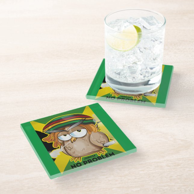 Modern Jamaica No Problem Funny Glass Coaster (Angled)
