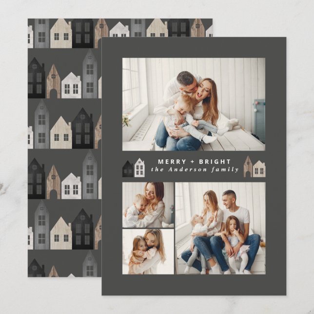 Modern Japan Christmas Nordic houses 4 photo chic  Holiday Card (Front/Back)