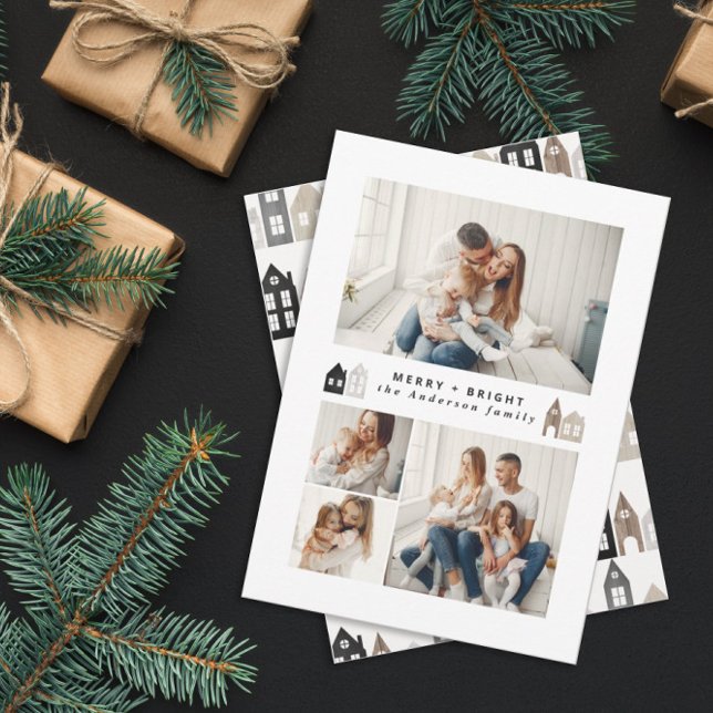 Modern Japan Christmas Nordic houses 4 photo chic Holiday Card (Creator Uploaded)