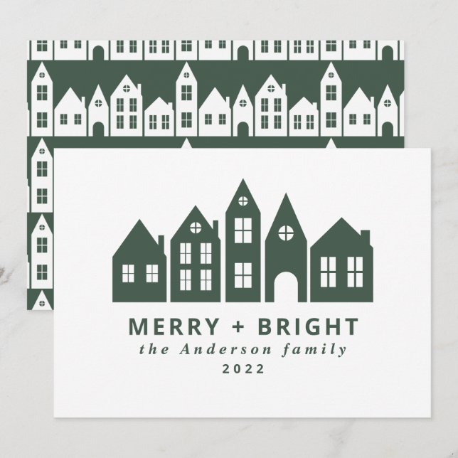 Modern Japan Christmas Nordic houses green Holiday Card (Front/Back)