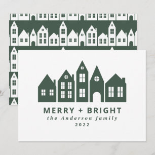 Modern Japan Christmas Nordic houses green Holiday Card