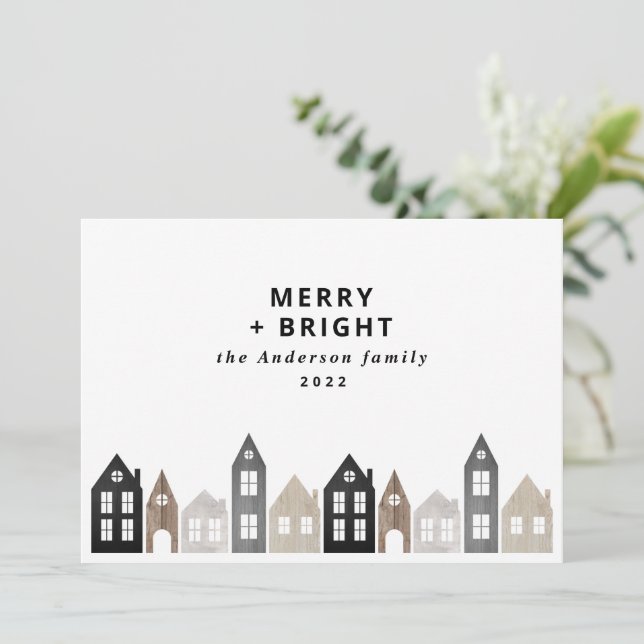 Modern Japan Christmas Nordic houses stylish Holid Holiday Card (Standing Front)