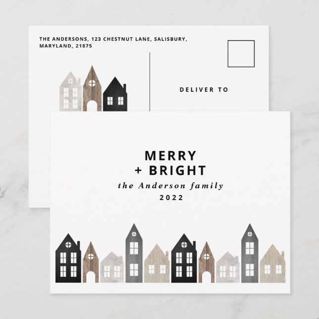 Modern Japan Christmas Nordic houses stylish Holid Holiday Postcard (Front/Back)