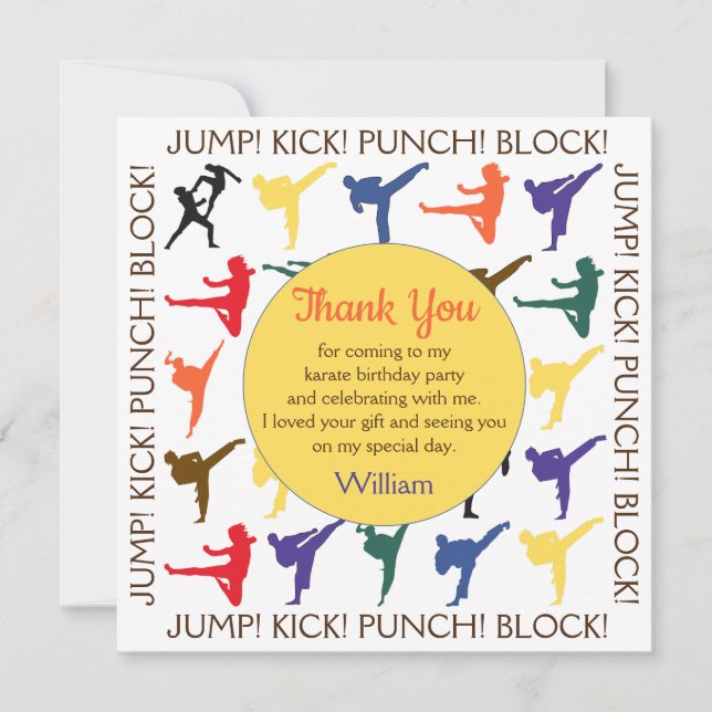 Modern Japan Karate Martial Arts Boy Kids Birthday Thank You Card (Front)