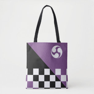 Modern Japanese Chequered and Mitsudomoe Pattern Tote Bag