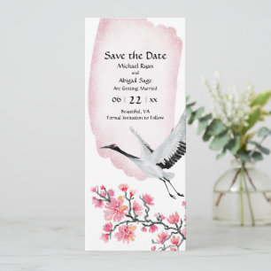 Modern Japanese Crane and Cherry Blossom Wedding Save The Date