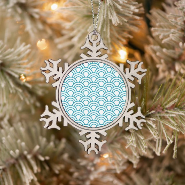 Modern Japanese Geometric Pattern  Snowflake Pewter Christmas Ornament (Tree)
