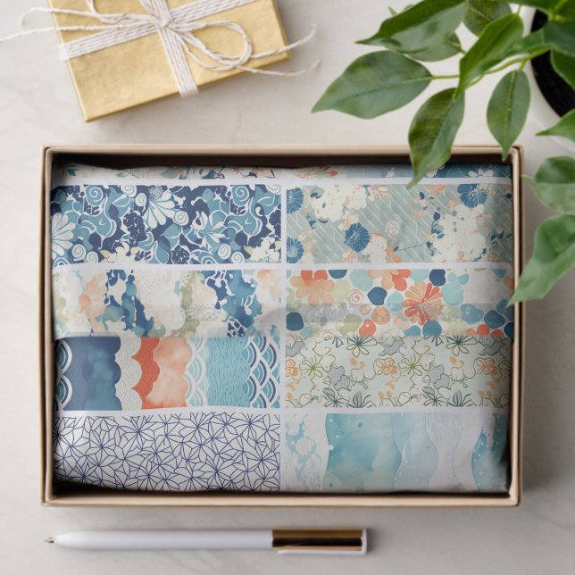 Modern Japanese Indigo Pattern Collage Sampler Tissue Paper (Creator Uploaded)