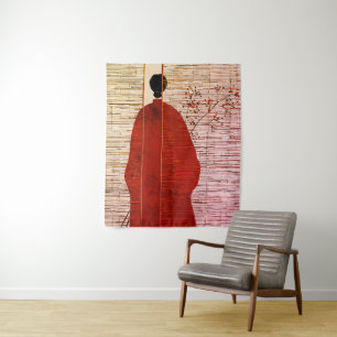 Modern Japanese-Inspired Silhouette with Berries Tapestry