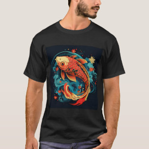 modern japanese koi fish with flowers colourful il T-Shirt