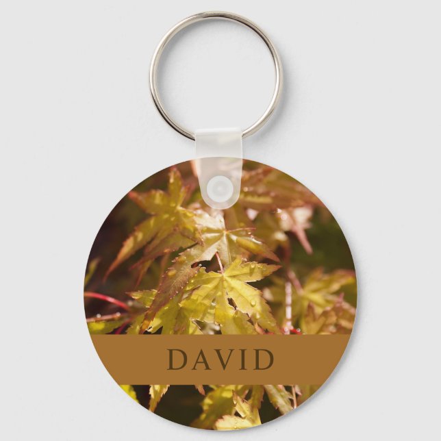 Modern Japanese Maple Leaf green Key Ring (Front)