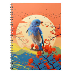 Modern Japanese Nature Bird In Blossom Scenery  Notebook