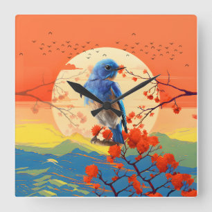 Modern Japanese Nature Bird In Blossom Scenery Square Wall Clock