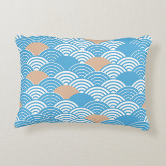 Modern Japanese Seigaiha Waves & Rising Sun Decorative Cushion