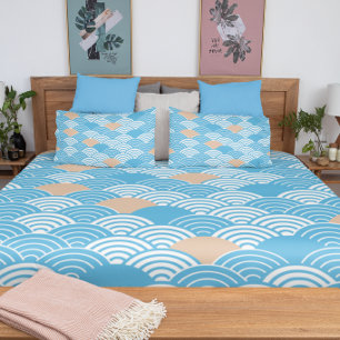 Modern Japanese Seigaiha Waves & Rising Sun Pillowcase