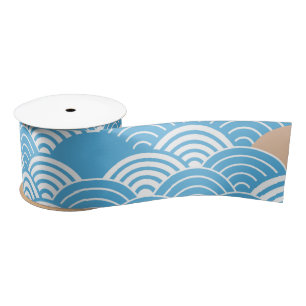 Modern Japanese Seigaiha Waves & Rising Sun Satin Ribbon