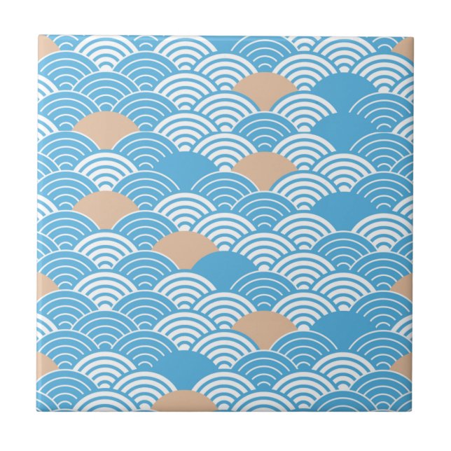 Modern Japanese Seigaiha Waves & Rising Sun Tile (Front)