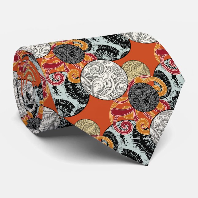 Modern Japanese style tie with balls and swirls (Rolled)