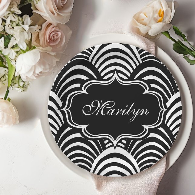 Modern Jazz Age Elegant Black and White 1920s Paper Plate (Creator Uploaded)