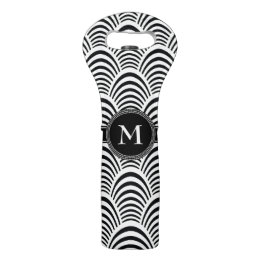 Modern Jazz Age Elegant Black and White Monogam Wine Bag