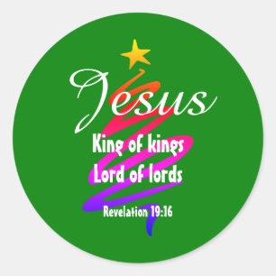 Modern JESUS KING OF KINGS Christmas Classic Round Sticker