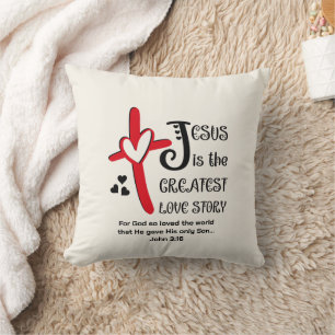 Modern JESUS THE GREATEST LOVE STORY Christian Cushion