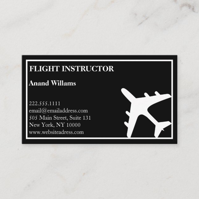 Modern Jet Airplane Flight Instructor  Business Card (Front)